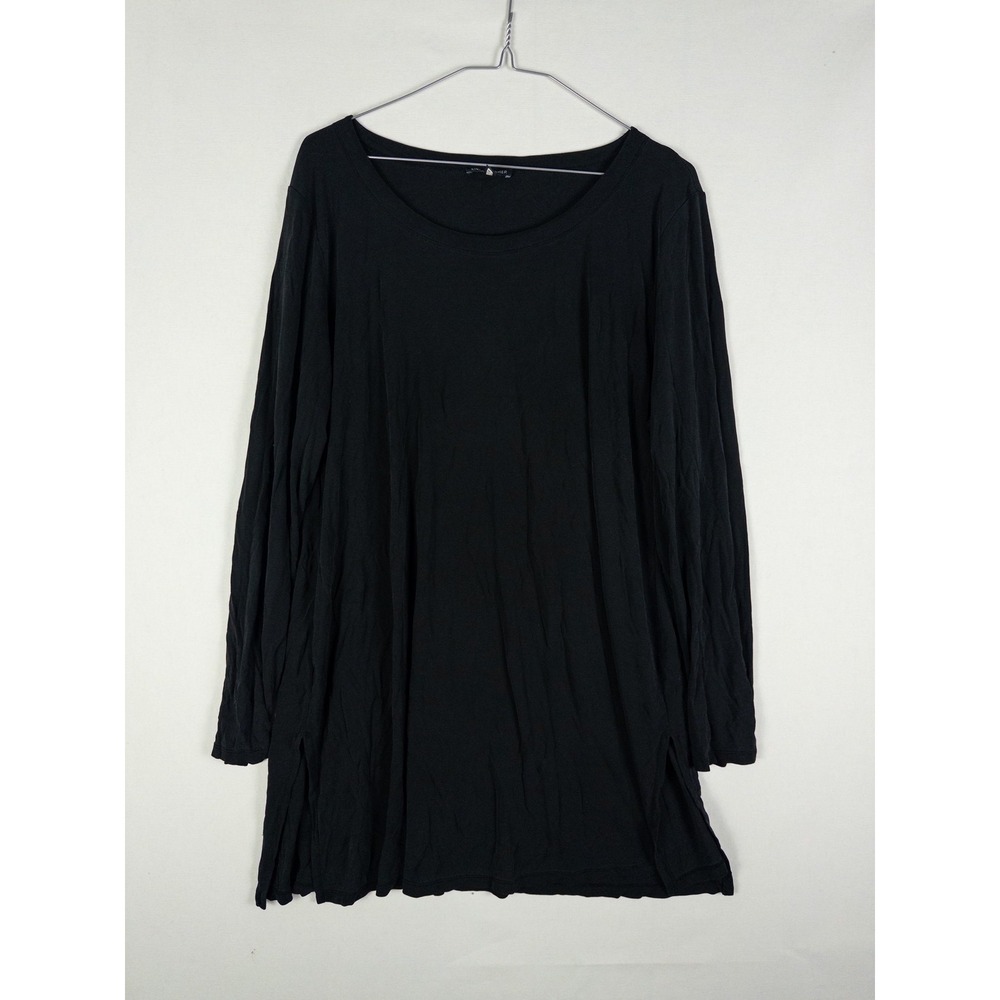 Eileen Fisher Silk Tunic Top Womens XL Black Oversized Long Sleeve Minimalist